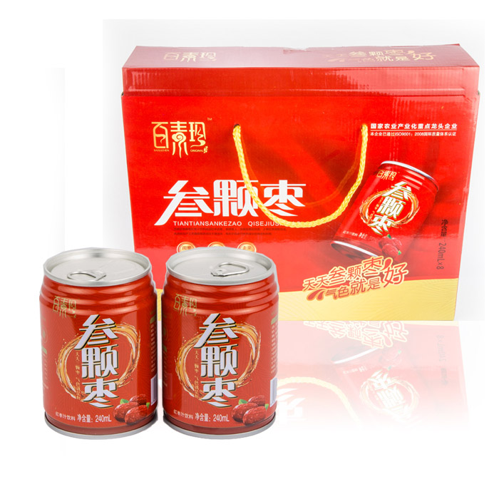 供應百素珍 叁顆棗240ml*8瓶 易拉罐裝 紅棗味果蔬汁飲